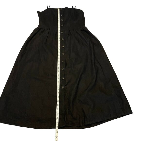 H&M Black Linen Cotton Blend Buttons Dress Midi Smocked, Women's Medium, Flaw - Picture 13 of 16